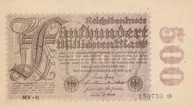 Alemania 500 millionen Mark - Reichsbanknote - Serial MV-11 - 1923
