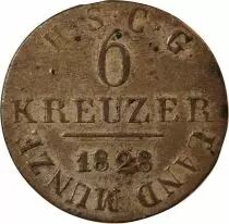 Alemania Allemagne, Saxe-Cobourg-Gotha, Ernst I - 6 Kreuzer 1828 Ek