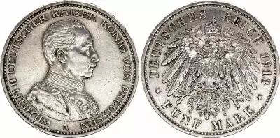 Alemania Germany, Prussia, Wilhelm II - 5 Mark 1913 A Berlin