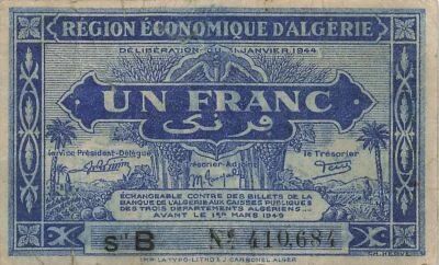 Algeria 1 Franc - 31-01-1944 - Serial B - P.98a
