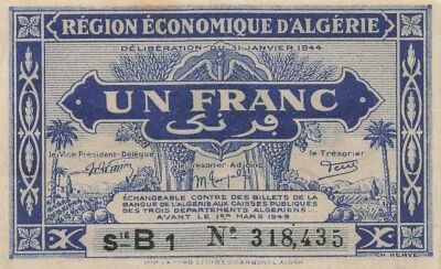 Algeria 1 Franc - 31-01-1944 - Serial B1 - P.98a