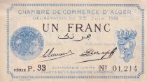 Algeria 1 Franc - Chambre de commerce of Alger - 1919 - Serial P.33 - P.137-12