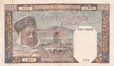 Algeria 100 Francs - Algerian -  1942 - S�rie A.988