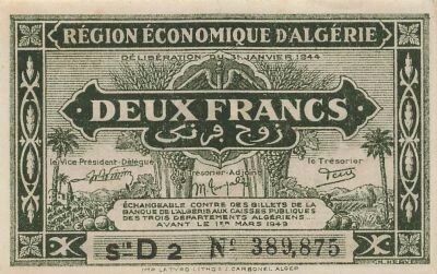 Algeria 2 Francs - 31-01-1944 - Serial D2 - P.99b
