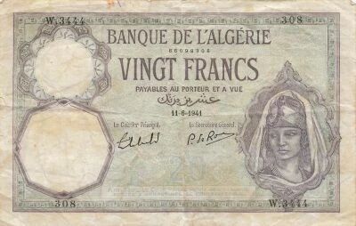 Algeria 20 Francs - Young Woman - 11-06-1941 - P.78c