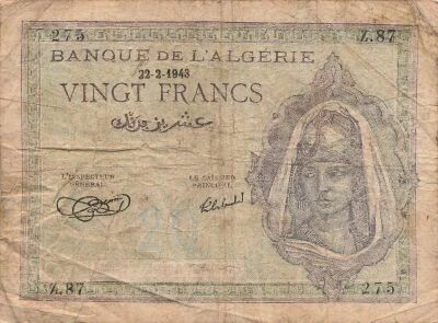 Algeria 20 Francs - Young woman - 22-02-1943 - P.92