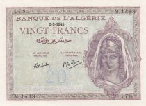Algeria 20 Francs  1945 - AUNC - P.92a - Serial M.1438