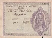 Algeria 20 Francs Young woman - 02-02-1945 - Serial A.1394