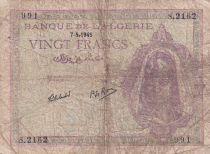 Algeria 20 Francs Young woman - 07-05-1945 - Serial S.2162