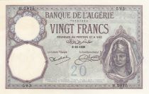 Algeria 20 Francs Young womand - 1928 - Serial H.2815 - aUNC - P.78b