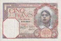 Algeria 5 Francs -  Young girl - 08-08-1941 - Serial Z.5380 - VF to XF - P77b