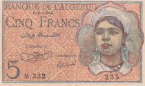 Algeria 5 Francs - Young girl - 08-02-1944 - Serial M.332 - P.94a