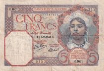 Algeria 5 Francs - Young girl - 11-07-1940 - Serial H.4691 - P.77a