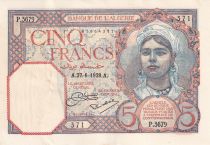 Algeria 5 Francs - Young girl - 27-06-1929 - Serial P.3679 - P.77a