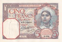 Algeria 5 Francs - Young girl - 27-07-1933 - Serial K.4244 - P.77a