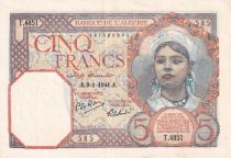 Algeria 5 Francs - Young woman - 09-01-1941 - Serial T.4851 - XF - P.77