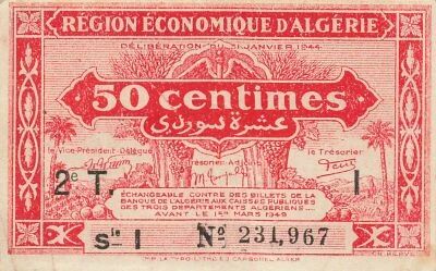 Algeria 50 Centimes - 31-01-1944 - Serial I - P.100