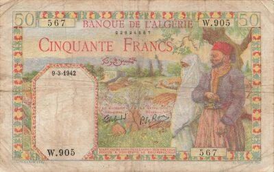 Algeria 50 Francs - Couple - 09-03-1942 - Watermark Head - P.84