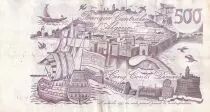 Algeria 500 Dinars - Vue of the city - Galleon and fortress - 1970 - Serial F.016 - P.129