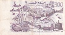 Algeria 500 Dinars - Vue of the city - Galleon and fortress - 1970 - Serial Q.016 - P.129