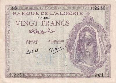 Alg�rie - Administration fran�aise 20 Francs - 07-05-1945 - S�rie J.2258