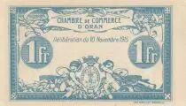 Alg&eacute;rie 1 Franc - Chambre de commerce d\'Oran - 10-11-1915 - S&eacute;rie I