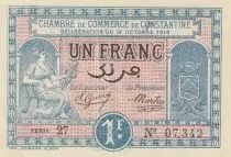 Alg&eacute;rie 1 Franc - Chambre de commerce de Constantine - 12-10-1918 - S&eacute;rie 27