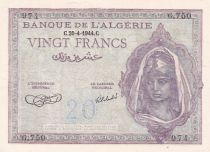 Algérie 20 Francs - Jeune Femme - 20-04-1944 - Série G.750 - P.92a