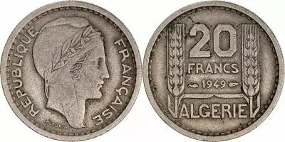 Alg�rie 20 Francs R�publique Fran�aise - Turin 1949