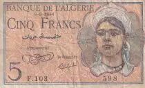 Alg&eacute;rie 5 Francs - Jeune Femme - 08-02-1944  - S&eacute;rie F.103 - P.94a