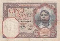 Alg&eacute;rie 5 Francs - Jeune Femme - 11-07-1940 - S&eacute;rie H.4691 - P.77a