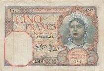 Algérie 5 Francs - Jeune Femme - 28-04-1941 - P.77b