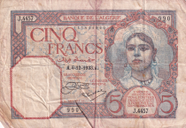 Algérie 5 Francs Fillette - 1933 - P.77a - TB