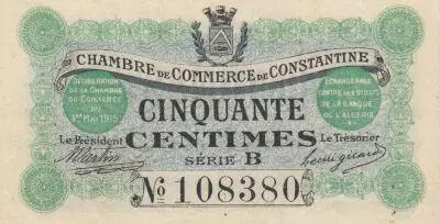 Alg�rie 50 Centimes - Chambre de commerce de Constantine - 01-05-1915 - S�rie B