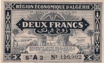 Algérie Algérie 2 Francs Vert foncé - Région économique  - 31.01.1944 - Série A2 - P.102