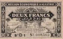 Alg&eacute;rie Alg&eacute;rie 2 Francs Vert fonc&eacute; - R&eacute;gion &eacute;conomique  - 31.01.1944 - S&eacute;rie D1 - P.99