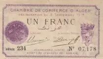 Algerien 1 Franc - Chambre de commerce of Alger - 03-09-1914 - Serial 234