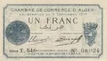 Algerien 1 Franc - Chambre de commerce of Alger - 03-09-1914 - Serial T.546