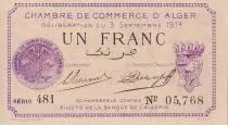 Algerien 1 Franc - Chambre de commerce of Alger - 1914 - Serial 481 - P.137-1