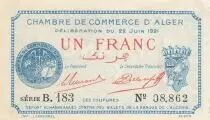 Algerien 1 Franc - Chambre de commerce of Alger - 22-06-1921 - Serial B.183