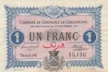 Algerien 1 Franc - Chambre de commerce of Constantine - 01-12-1917 - Serial 14
