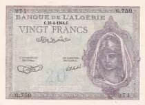 Algerien 20 Francs - Young woman - 20-04-1944 - Serial G.750 - P.92a