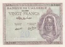 Algerien 20 Francs  1945 - AUNC - P.92a - Serial M.1438