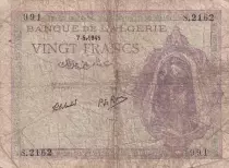 Algerien 20 Francs Young woman - 07-05-1945 - Serial S.2162