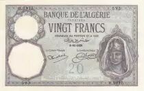 Algerien 20 Francs Young womand - 1928 - Serial H.2815 - aUNC - P.78b