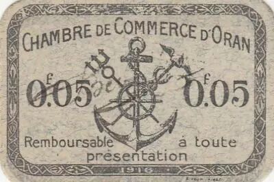 Algerien 5 Cents - Chambre de commerce of Oran - 1916
