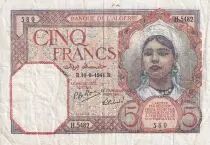 Algerien 5 Francs -  Young girl - 19-09-1941 - Serial H.5482 - VF - P.94a