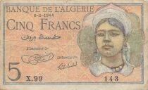 Algerien 5 Francs - Young girl - 08-02-1944  - P.94a