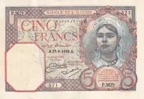 Algerien 5 Francs - Young girl - 27-06-1929 - Serial P.3679 - P.77a