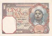 Algerien 5 Francs - Young woman - 09-01-1941 - Serial T.4851 - XF - P.77